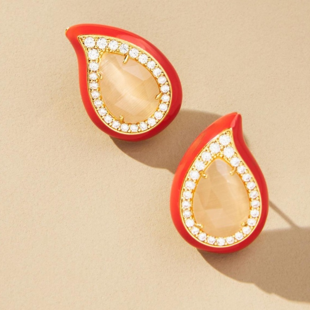Anthropologie Festival Embellished Teardrop Post Earnings In Orange